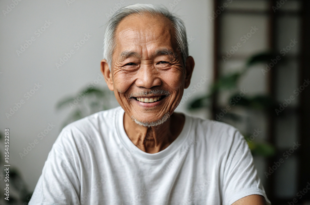 Portrait of old Asian man smiling kindly Portrait of old Asian man smiling kindly