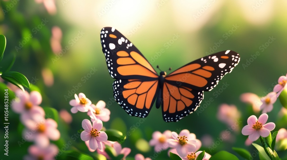 Beautiful Monarch Butterfly Among Delicate Flowers Beautiful Monarch Butterfly Among Delicate Flowers