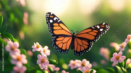 Beautiful Monarch Butterfly Among Delicate Flowers