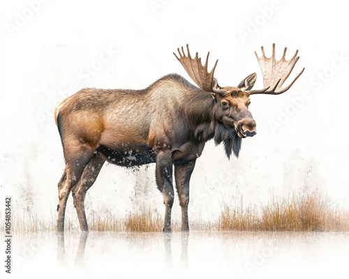 full body profile image of Moose (Elk), clean white background photo