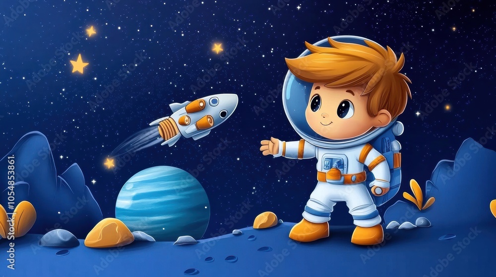 Cute Astronaut Boy in a Colorful Space Adventure Cute Astronaut Boy in a Colorful Space Adventure