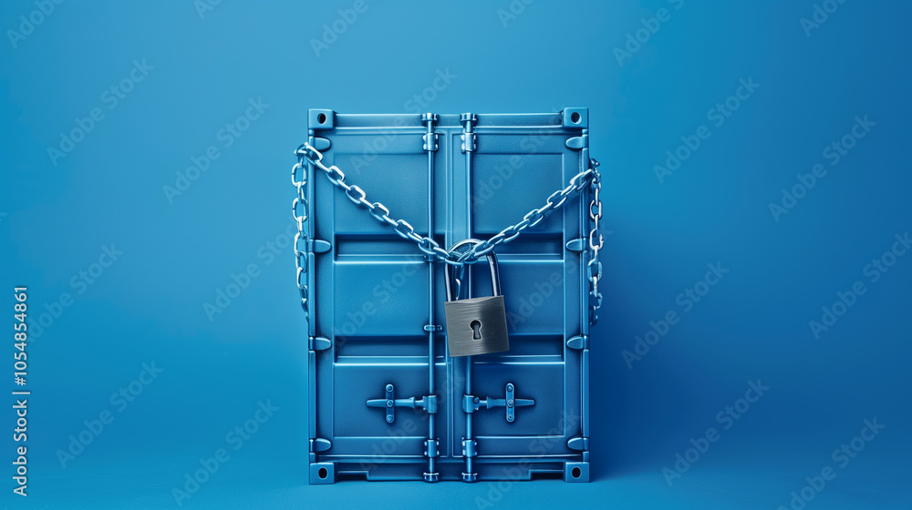 Locked Shipping Container with Chains and Padlock in Secure Storage Concept Locked Shipping Container with Chains and Padlock in Secure Storage Concept
