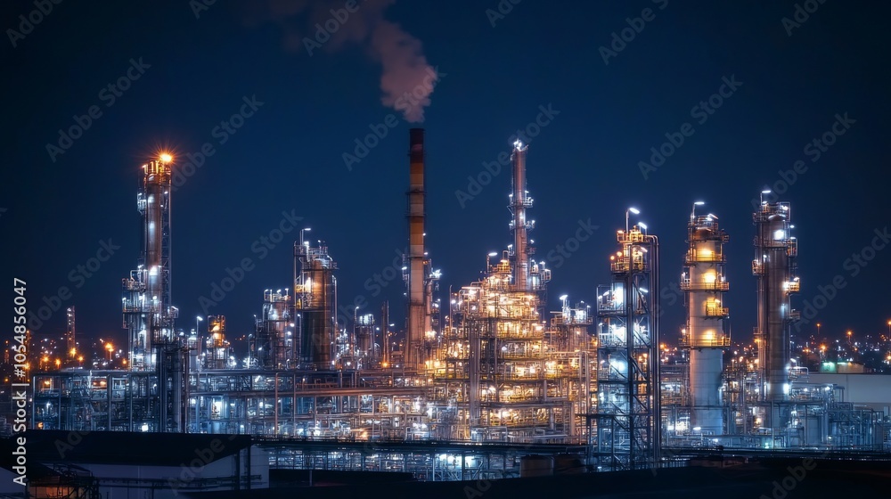 Night View of a Bright Refinery with Complex Lights Night View of a Bright Refinery with Complex Lights