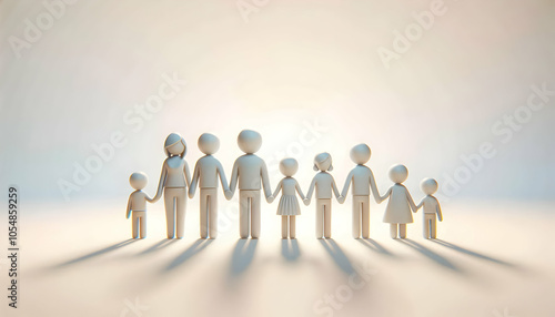 3D Family Holding Hands Horizon Minimalist Image Copy Space Banner Advertisements Family Unity Parenting Future Planning Soft Color Tones 3D Icon Isolated White Background