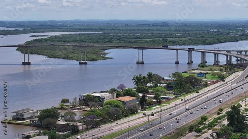 Wallpaper Mural Bridge On Road At Porto Alegre Rio Grande Do Sul Brazil. Stunning Landscape Of Highway Road Viewed From Above. Town Sky Backgrounds Urban. Town Exterior Panorama. Porto Alegre Rio Grande do Sul. Torontodigital.ca