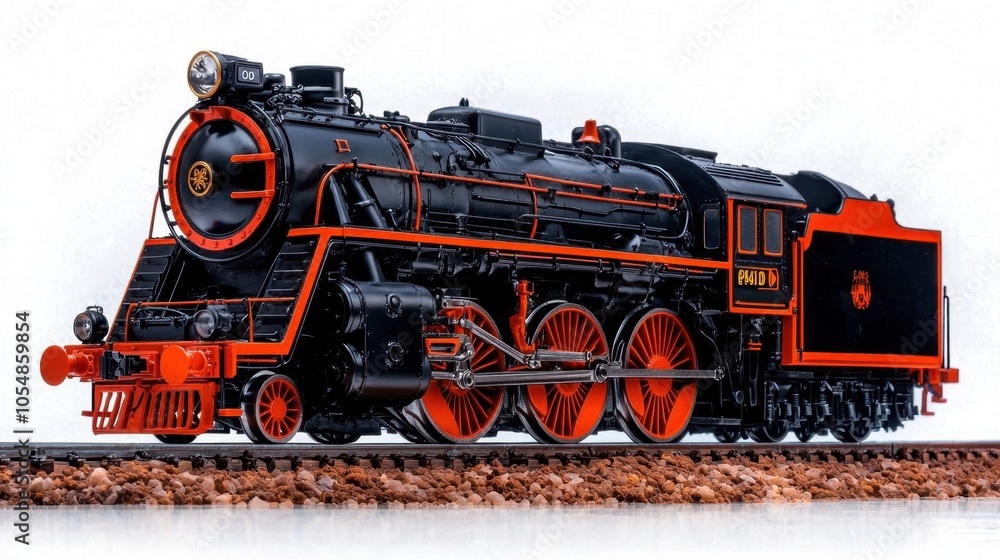 Obraz premium A photostock of an old-fashioned steam locomotive on a white background, detailed and vintage.
