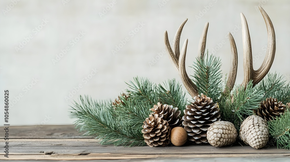 Fototapeta premium Rustic Christmas Decor with Antlers