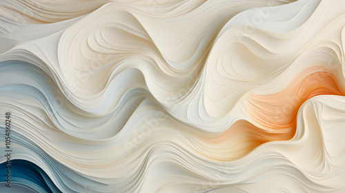 Soft abstract wave-like patterns in cream, blue, and orange tones, creating a flowing texture and a sense of calm movement