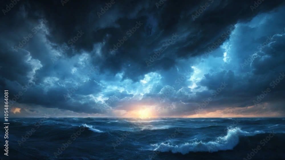 Obraz premium Dramatic Stormy Sea at Sunset with Turbulent Waves Crashing on Shore