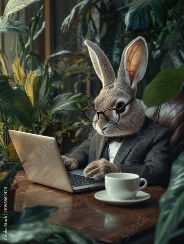 Business rabbit at desk