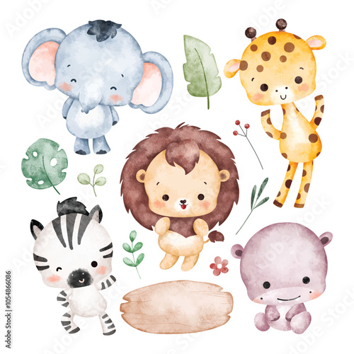 Photography Watercolor Illustration Set of Cute Baby Safari Animals  Characters