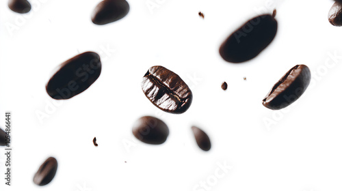 floating coffee beans isolate on white background 