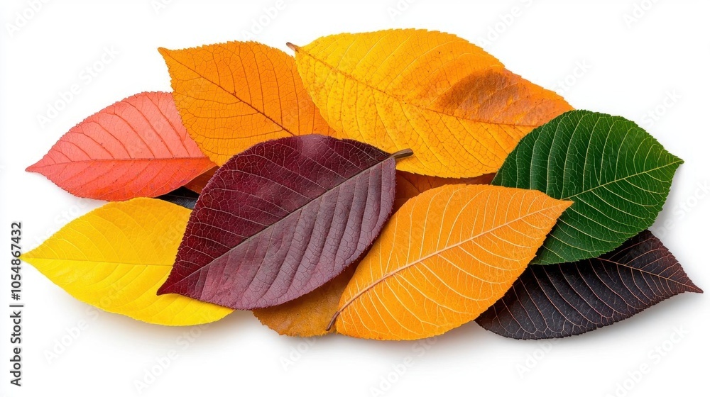 Obraz premium A photostock of vibrant spring leaves on a white background, nature and fresh.