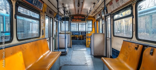 Old subway train interior. Public mass transport. Generative AI technology.	
 photo