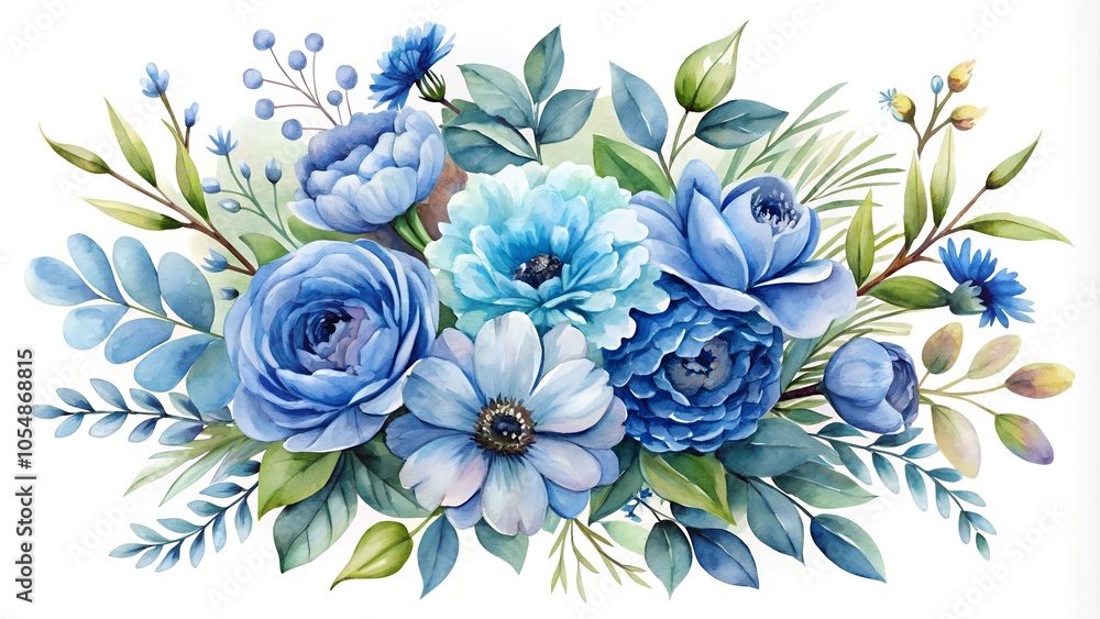 Fototapeta premium blue bouquet of flowers watercolor