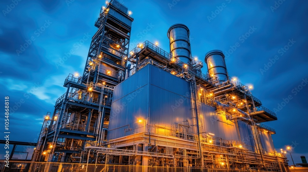 Industrial engine room interior. Industrial power plant main generator with enormous diesel engine. high voltage industrial diesel generator at a power generation plant