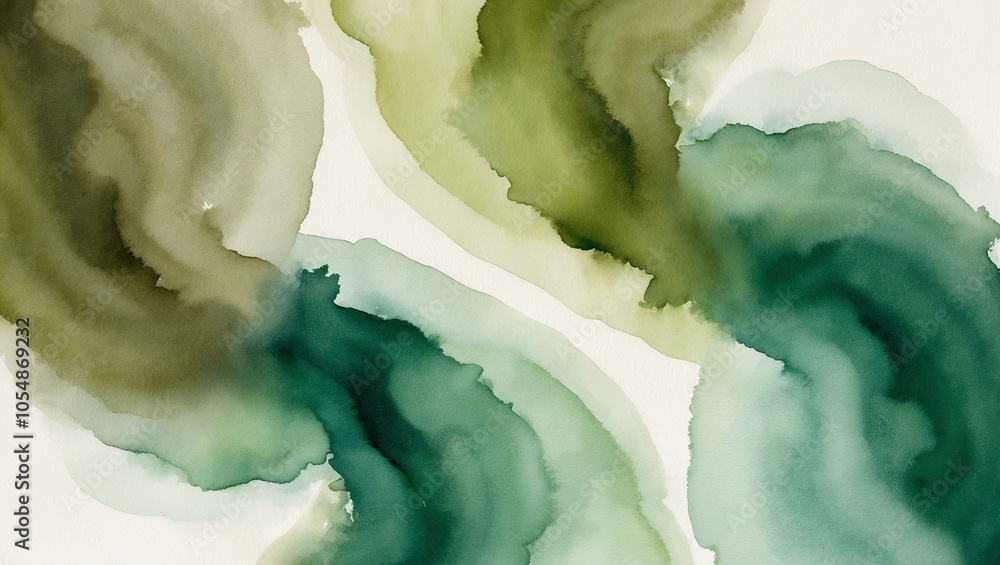Obraz premium Abstract watercolor in olive and forest green with an organic, natural gradient. Created with generative AI technology