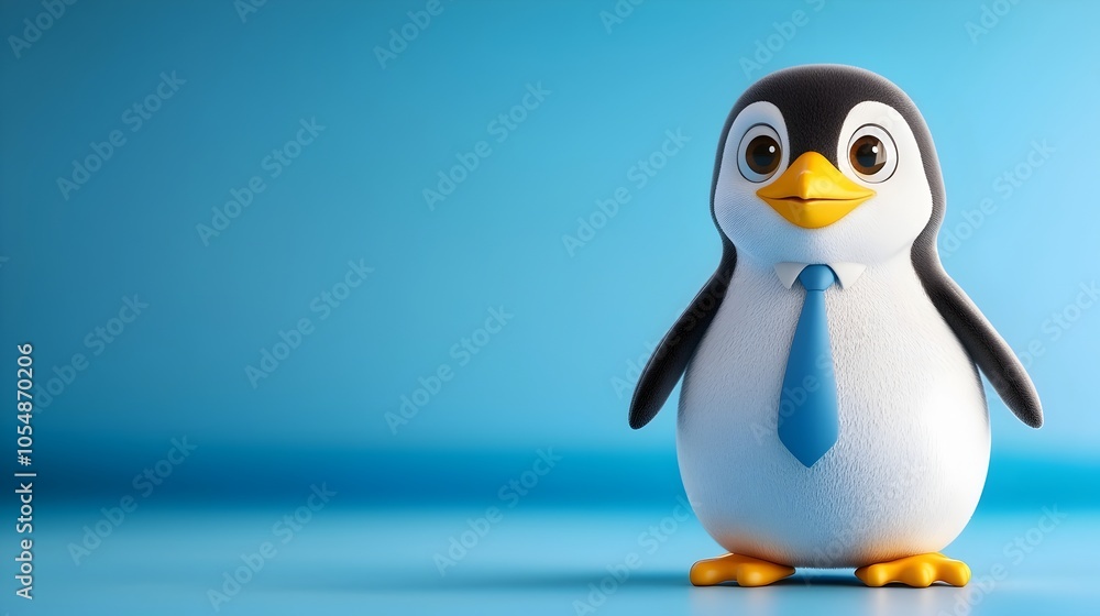 Obraz premium Penguin character in a business suit and tie making a sales presentation or pitch in a 3D digital The image depicts a creative
