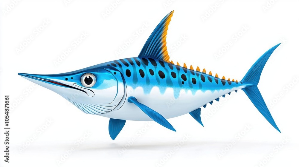A photostock of a marlin fish on a white background, isolated and detailed. A photostock of a marlin fish on a white background, isolated and detailed.
