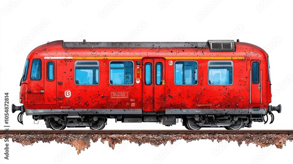 A photostock of a red train on a white background, classic and nostalgic. A photostock of a red train on a white background, classic and nostalgic.