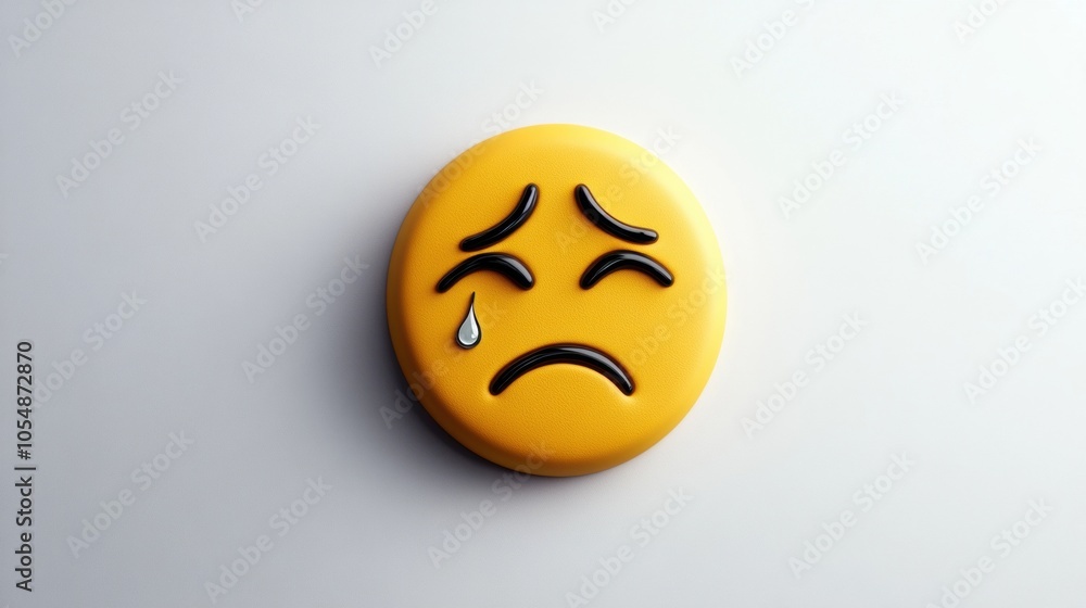 Fototapeta premium Sad Emoji with Tear on Minimalist Background