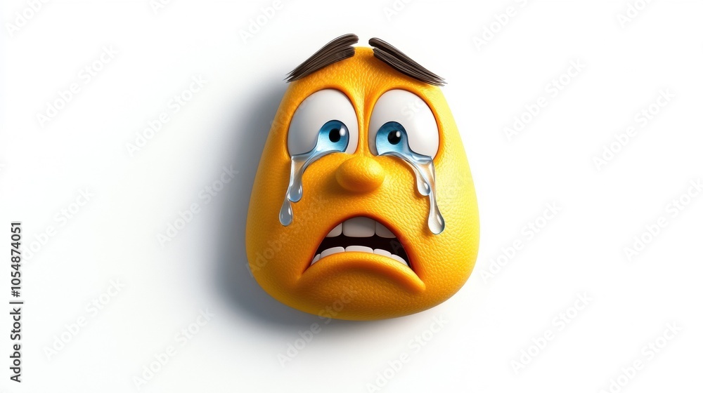 Fototapeta premium Sad cartoon character with tears on a white background