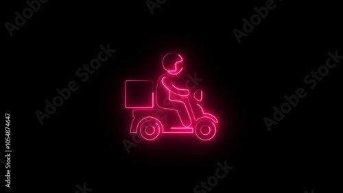 Neon glowing motorcycle icon, neon man and motor cycle