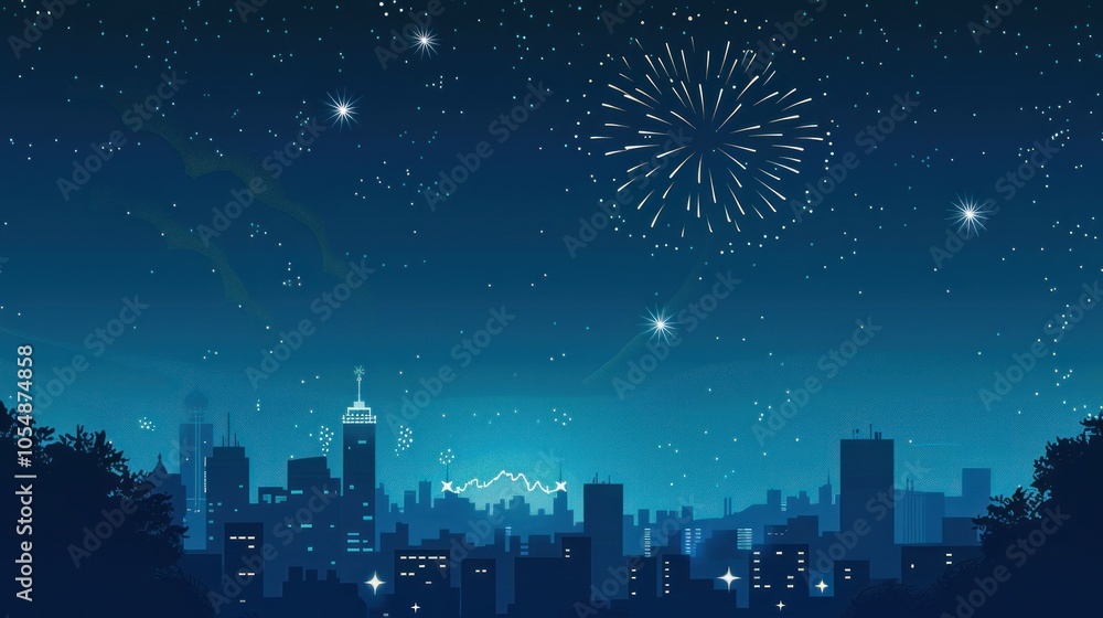 Night City Skyline with Fireworks Night City Skyline with Fireworks