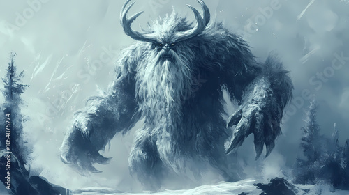 Norse mythology fantasy giant monster concept art epic mythological creature illustration digital art painting. Norse Frost Giant. Illustration photo