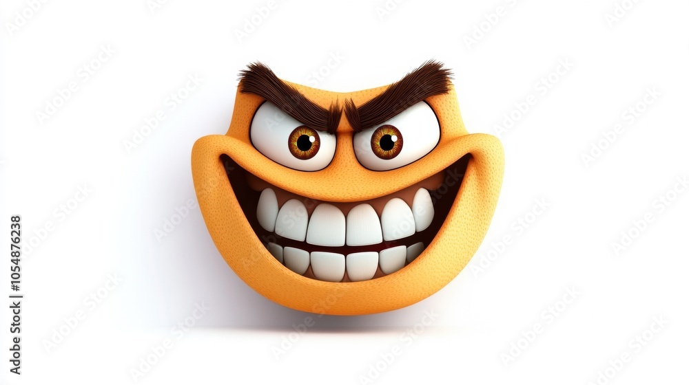 Cartoon evil smiley face with mischievous expression Cartoon evil smiley face with mischievous expression