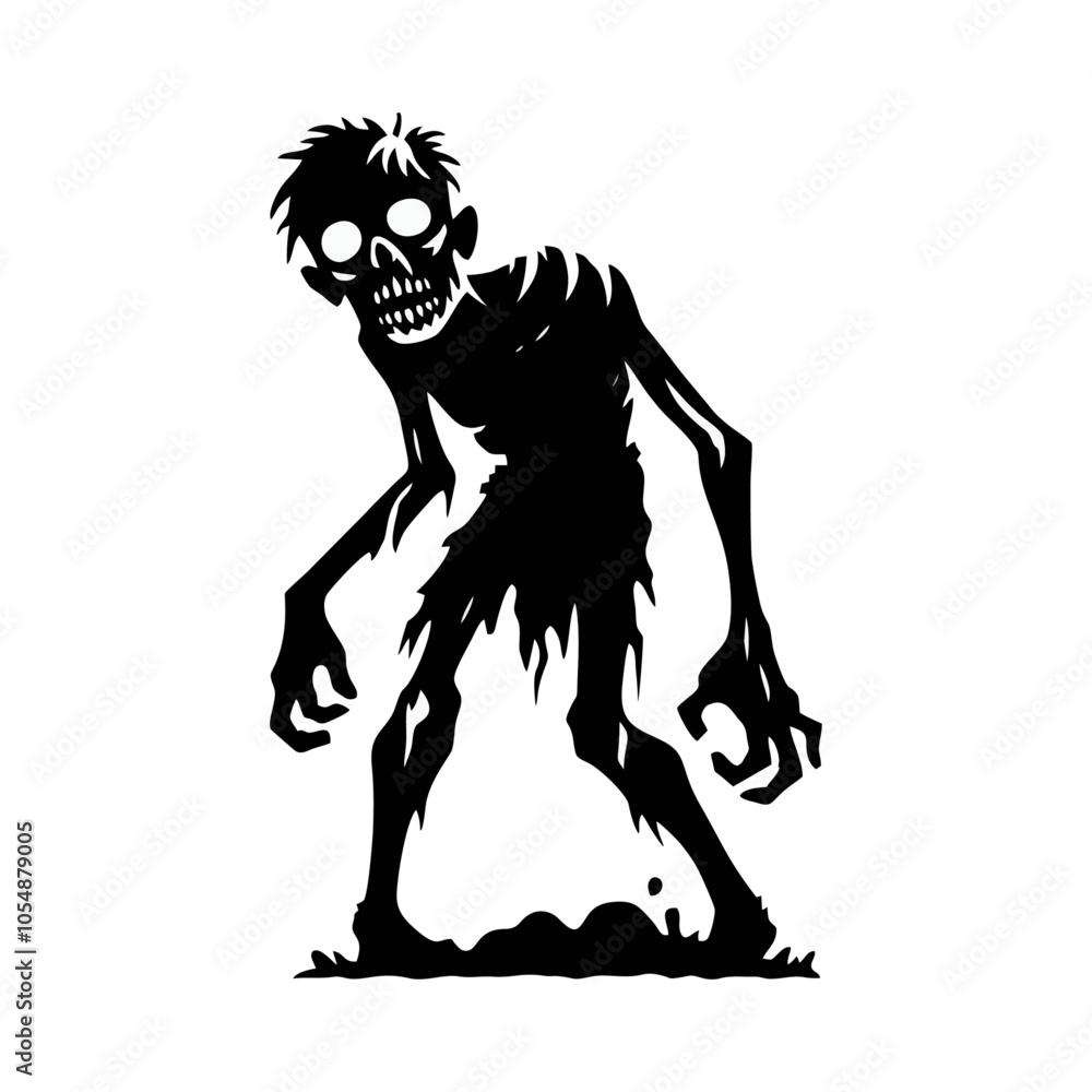 Fototapeta premium Zombie black white logo icon illustration template
