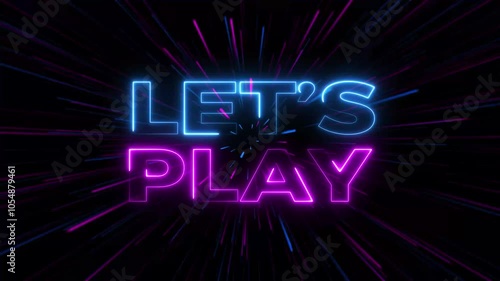 Lets play neon text animation video. glowing neon lets play game music animation background.