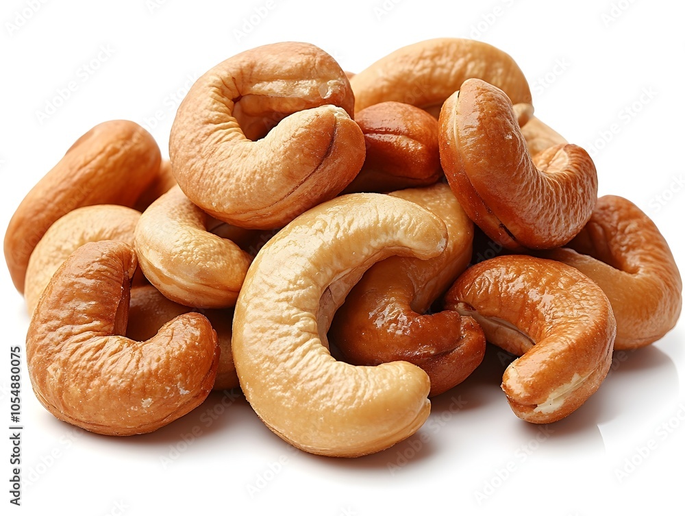 Delicious Cashew Nuts in Soft Lighting Against White Background Delicious Cashew Nuts in Soft Lighting Against White Background