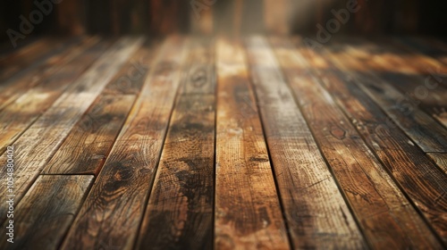 Rustic Wooden Floor Background with Light Rays.