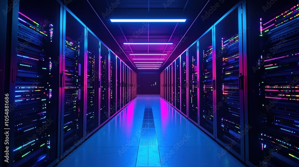 Neon Server Room Data Center Technology Network Lights Neon Server Room Data Center Technology Network Lights