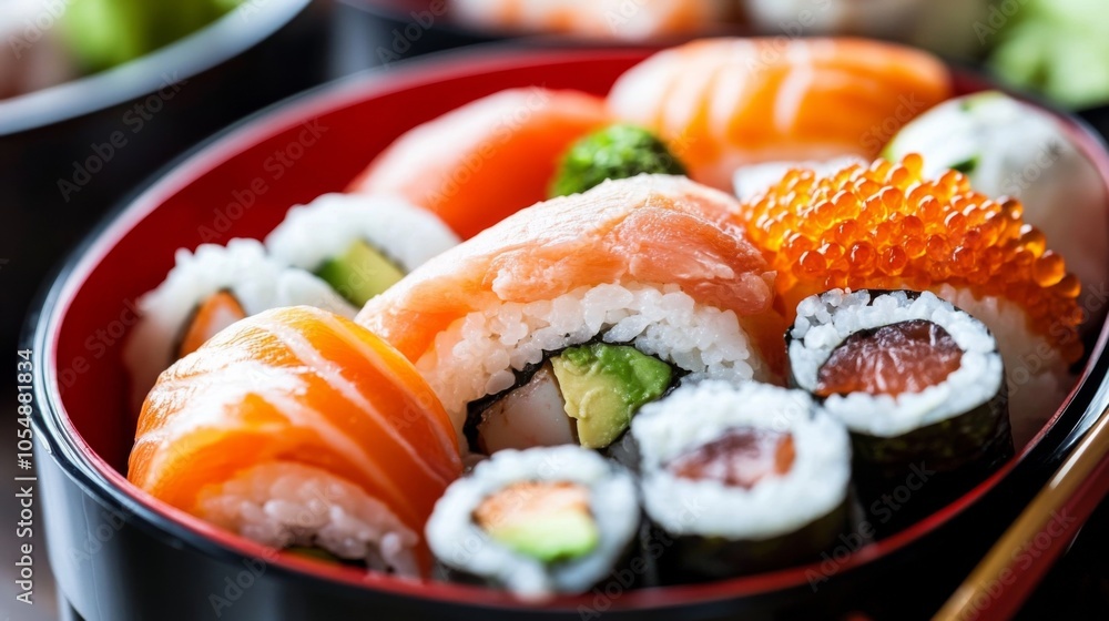 Assorted Sushi Rolls in Modern Bento Boxes Assorted Sushi Rolls in Modern Bento Boxes