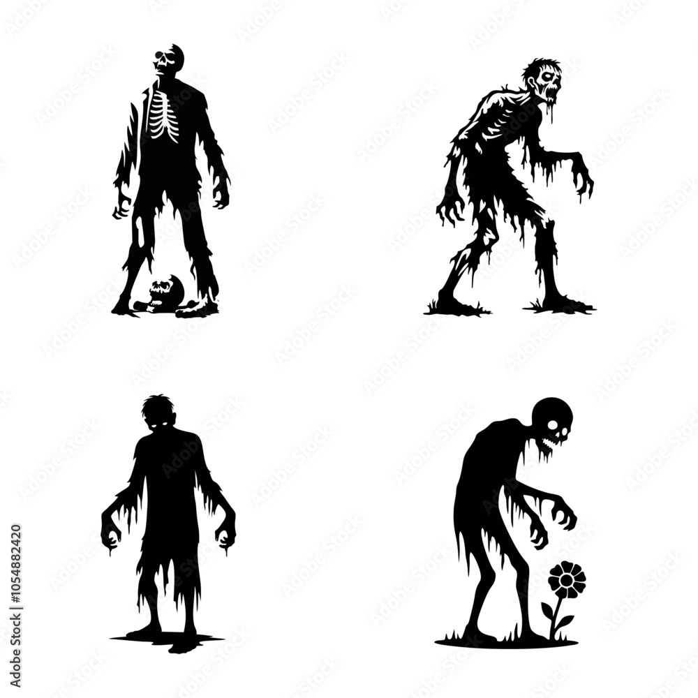 Fototapeta premium Zombie black white logo icon illustration template