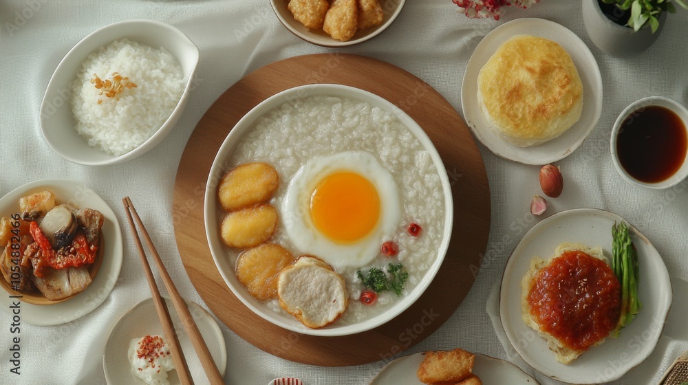 Bright Morning Asian Breakfast with Congee and Sides Bright Morning Asian Breakfast with Congee and Sides