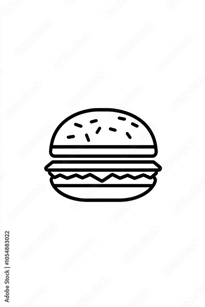 Streamlined line icon for a fast food burger, symbolizing quick meal options. Streamlined line icon for a fast food burger, symbolizing quick meal options.