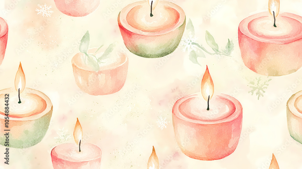 Watercolor illustration of pink candles with flames on a light background Watercolor illustration of pink candles with flames on a light background