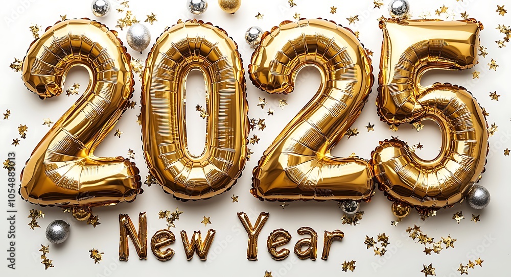 Balloons in shape of figure 2025 on white background. New Year celebration Balloons in shape of figure 2025 on white background. New Year celebration