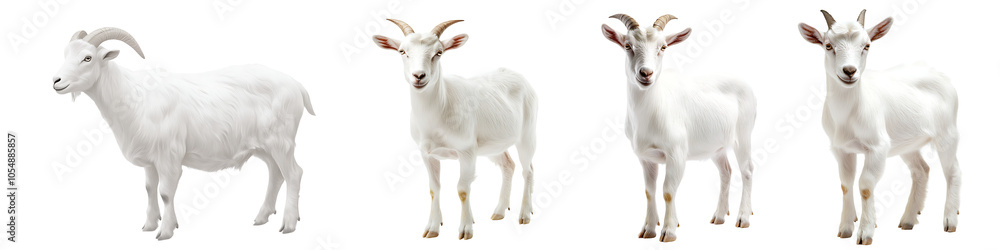 Set of a white goat standing, isolated on a transparent background. Set of a white goat standing, isolated on a transparent background.