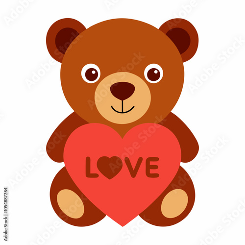 "A teddy bear holding a heart with ‘Love’ vector art illustration