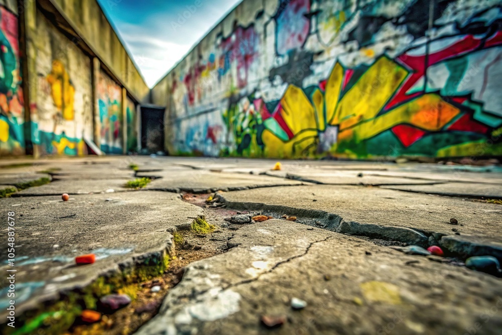 Naklejka premium Weathered concrete with graffiti and cracks grunge texture