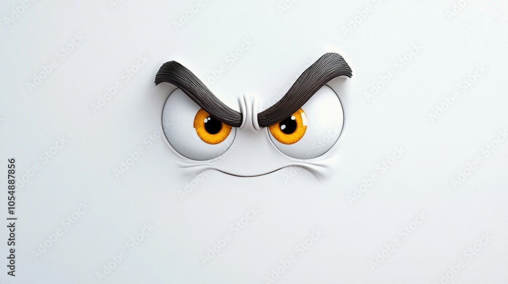 Fototapeta premium Cartoon Face with Angry Expression and Bold Eyebrows