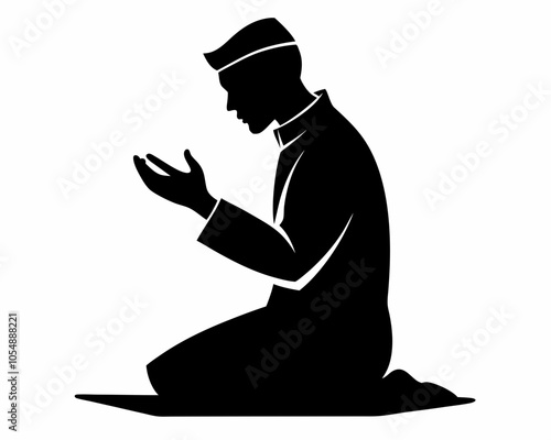 Muslim man praying  silhouette,Muslim man praying  vector illustration,icon