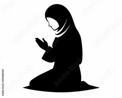 Muslim woman praying silhouette,Muslim woman praying vector illustration