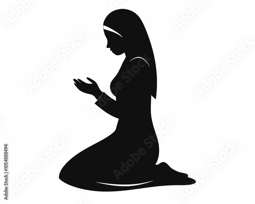 Muslim woman praying silhouette,Muslim woman praying vector illustration