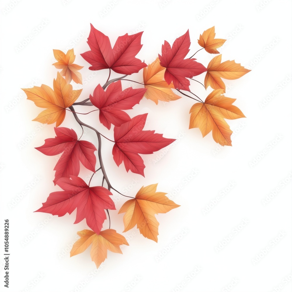Vibrant autumn leaves in red and orange hues, creating a beautiful and warm seasonal decoration for any design project. Vibrant autumn leaves in red and orange hues, creating a beautiful and warm seasonal decoration for any design project.