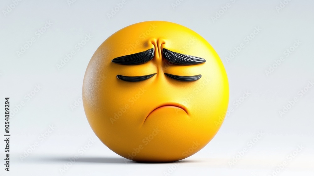 Fototapeta premium Sad Emoji with Mustache and Frown Expression